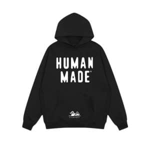 Human Made Black Hoodie with Bold White Logo Front Print