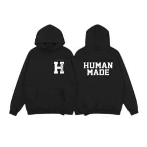 Human Made Black Hoodie with Varsity H and Back Logo