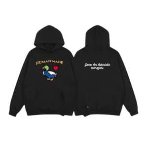 Human Made Duck Graphic Black Hoodie with Back Text Print