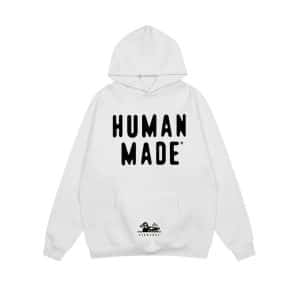 Human Made White Hoodie with Bold Black Front Logo Print