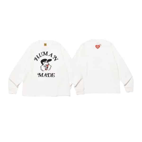 Human Made White LS Tee with Clown Graphic and Heart Logo Human Made White LS Tee with Clown Graphic and Heart Logo