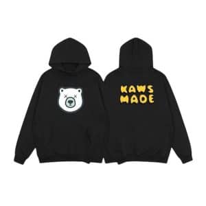 KAWS Made Black Hoodie with Bear Face & Back Text Print