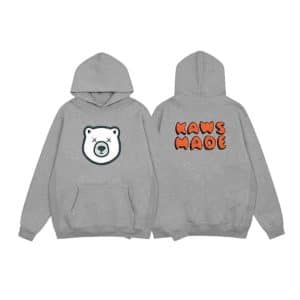 KAWS Made Grey Hoodie with Bear Face & Bold Back Print