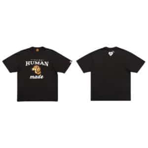Human Made Black Cotton T-Shirt with Brown Dog Print Graphic