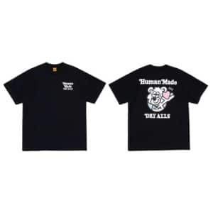 Human Made Black Cotton T-Shirt with Cartoon Bear Back Print