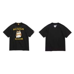 Human Made Black Cotton T-Shirt with Cartoon Graphic Print