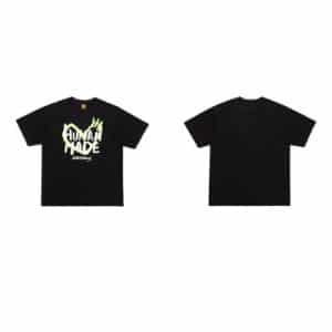 Human Made Black Cotton T-Shirt with Green Flame Logo Print