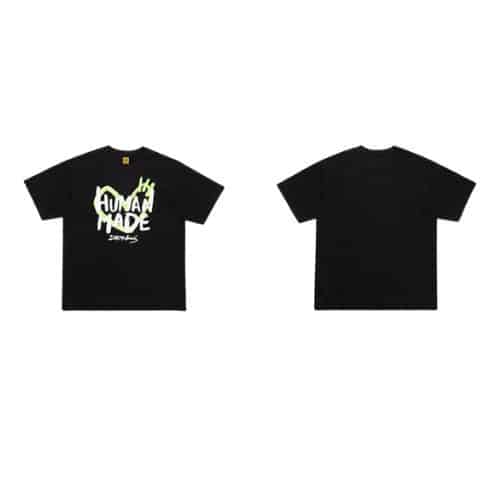 Human Made Black Cotton T-Shirt with Green Flame Logo Print Human Made Black Cotton T-Shirt with Green Flame Logo Print
