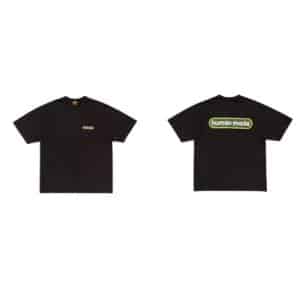 Human Made Black Cotton T-Shirt with Green Logo Text Print