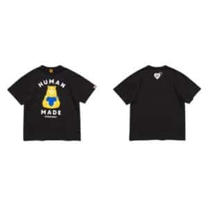 Human Made Black Cotton T-Shirt with Yellow Blue Bear Print