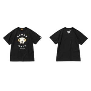 Human Made Black Cotton T-Shirt with Yellow Dog Face Print