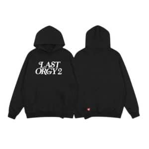 Human Made Black Hoodie with White Last Orgy 2 Front Print