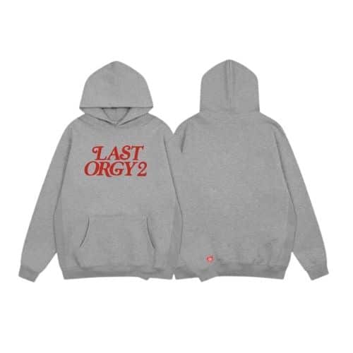 Human Made Grey Cotton Hoodie with Last Orgy 2 Text Print Human Made Grey Cotton Hoodie with Last Orgy 2 Text Print