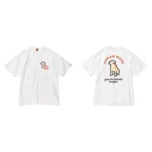 Human Made White Cotton T-Shirt with Brown Dog Back Print